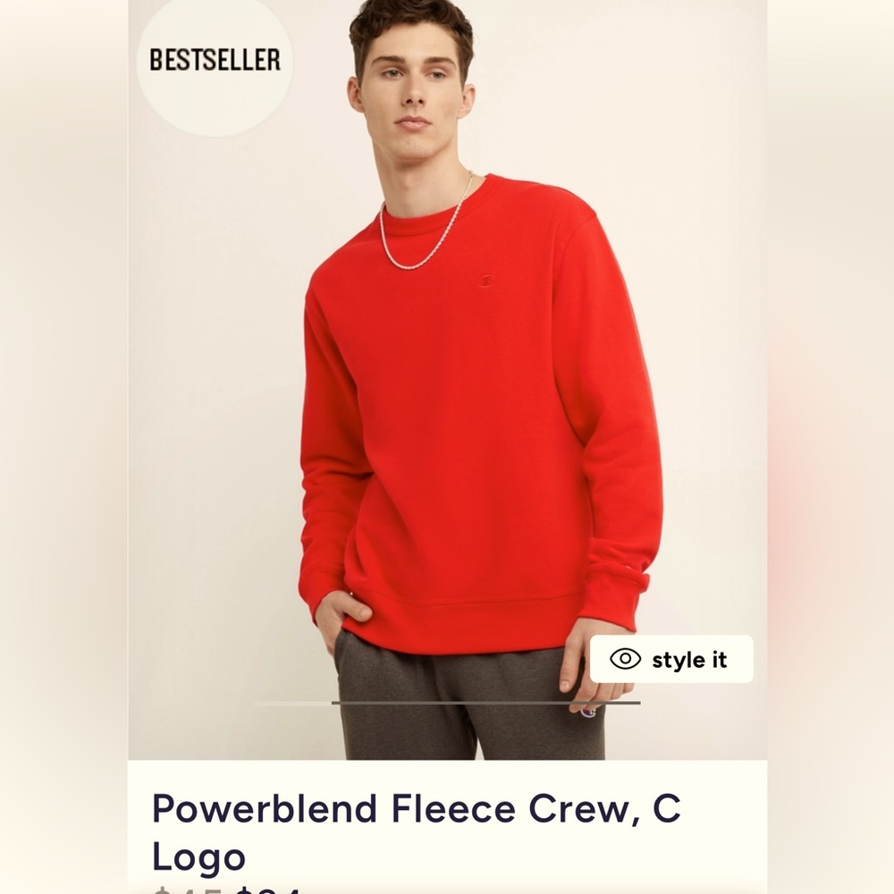 Champion Men’s Powerblend Fleece Crew, C Logo Sweater